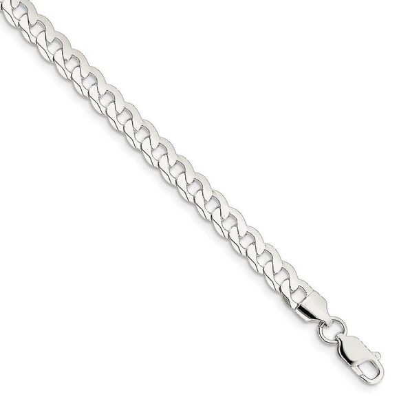 6mm Sterling Silver Solid Beveled Curb Chain Bracelet 8 Inch